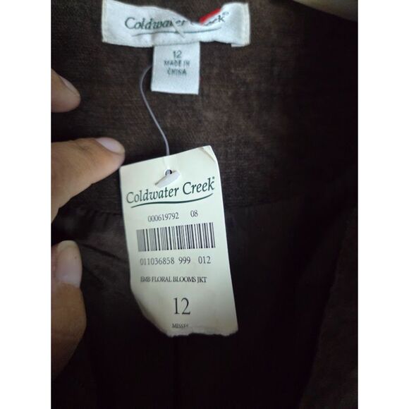 NWT Coldwater Creek Brown w/Purple Floral Embroidery Corduroy Jacket sz 12 - Picture 5 of 9